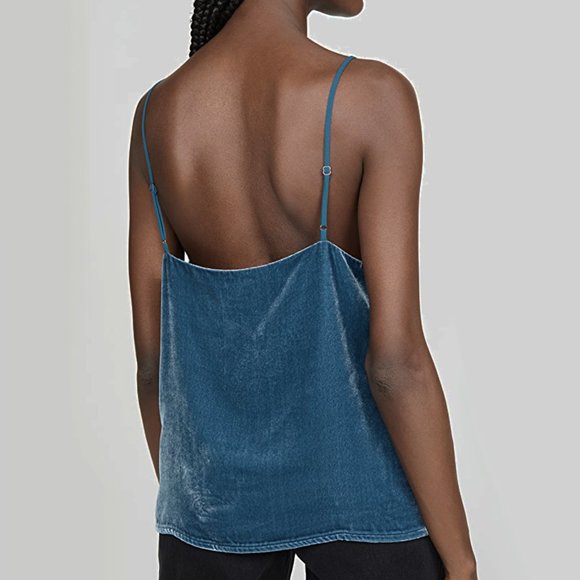 NEW L'Agence Women Gabriella Velvet Silk Cortez Spaghetti Strap Tank Top - Picture 2 of 2